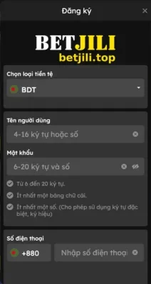 Đăng ký tài khoản tại BETJILI